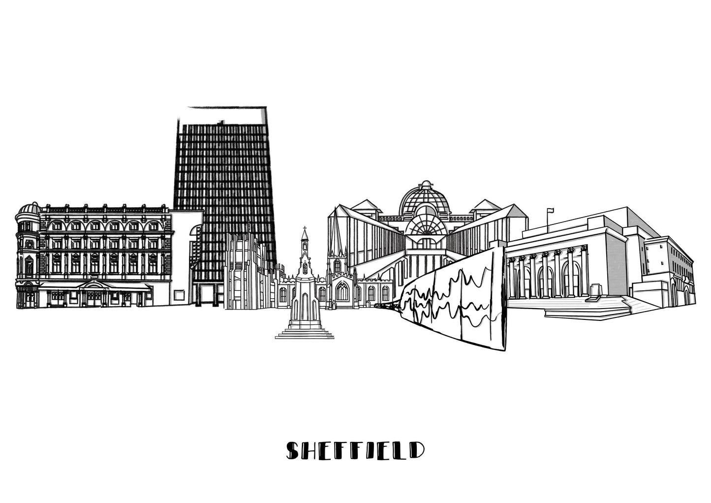 Line Art | Sheffield Landmark Skyline | Illustration Print