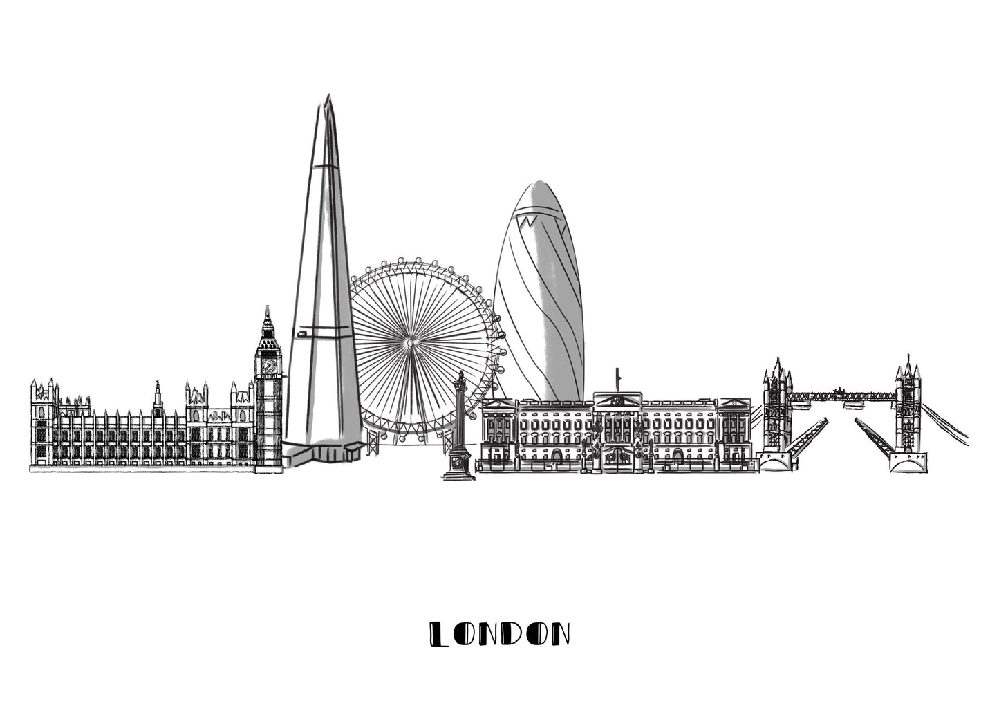 Line Art | London Landmark Skyline | Illustration Print