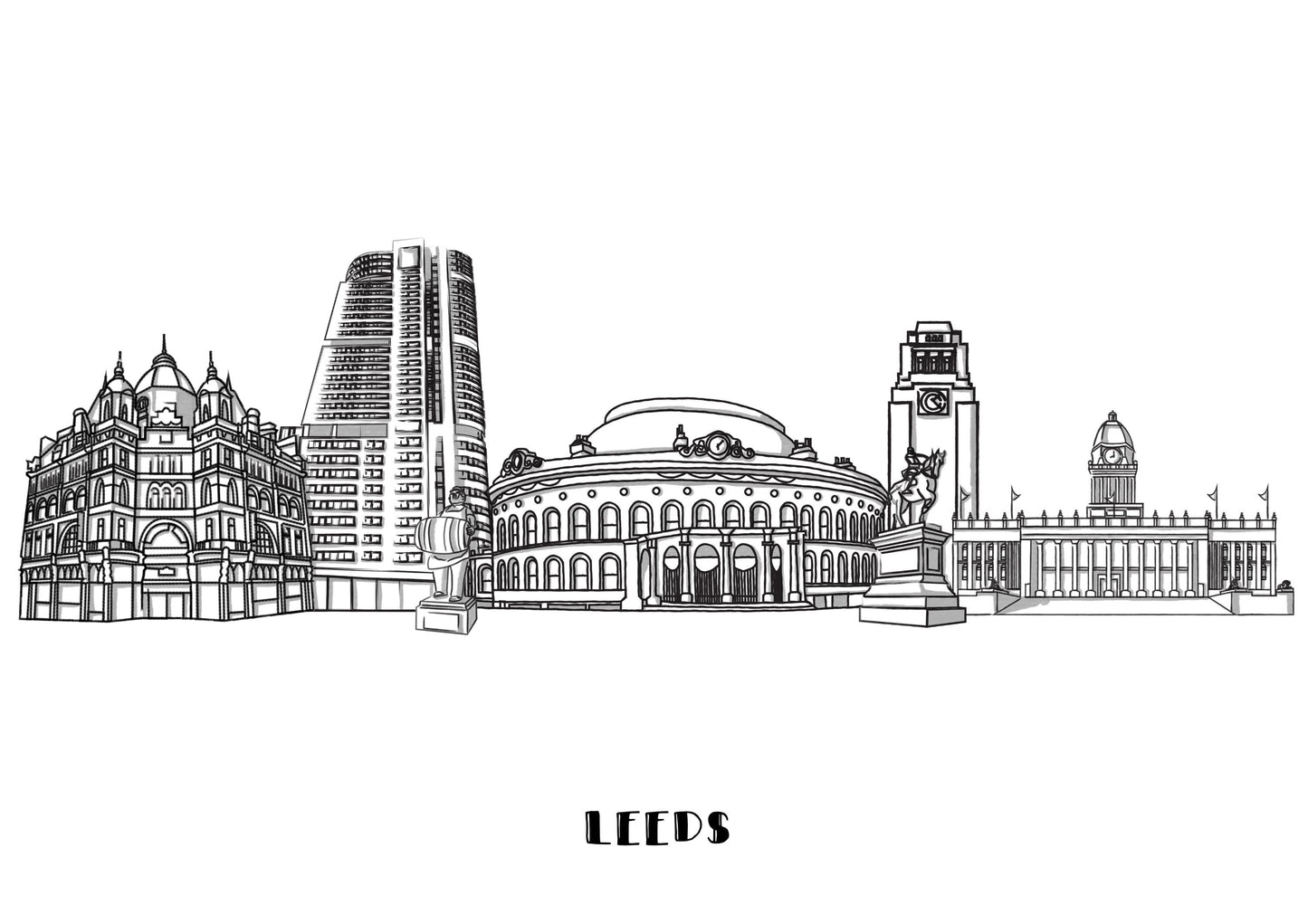 Line Art | Leeds Landmark Skyline | Illustration Print
