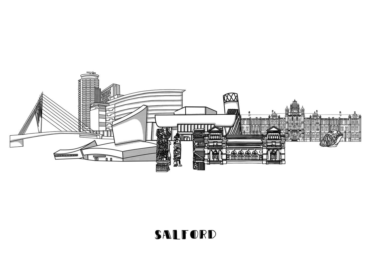 Line Art | Salford Landmark Skyline | Illustration Print