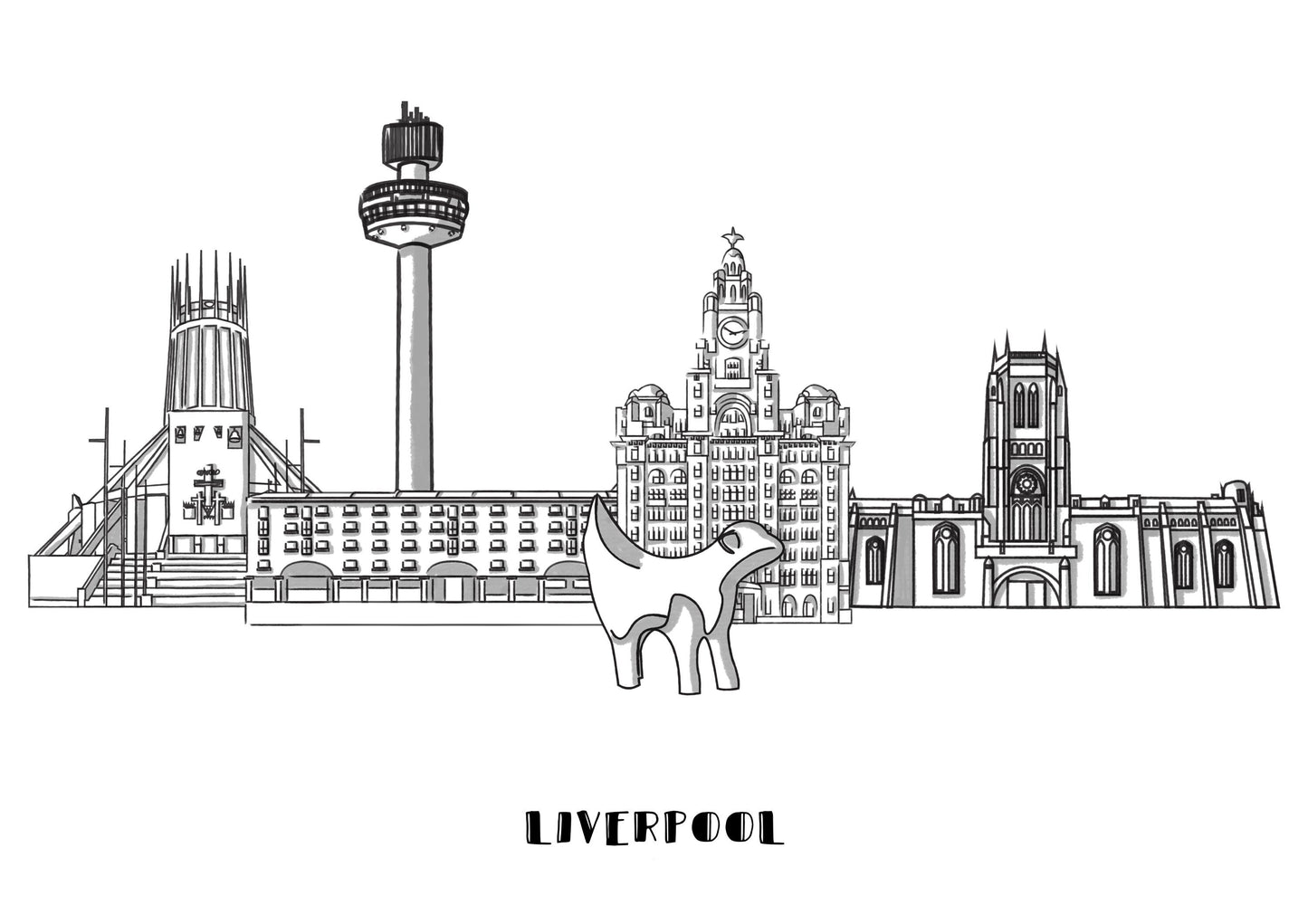 Line Art | Liverpool Landmark Skyline | Illustration Print