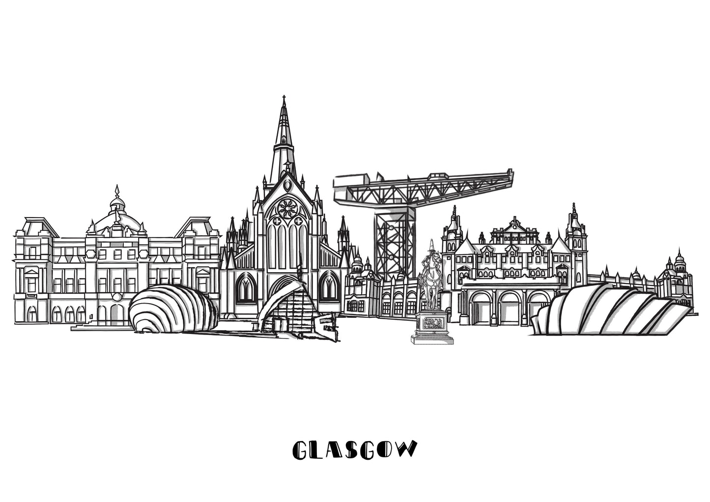 Line Art | Glasgow Landmark Skyline | Illustration Print