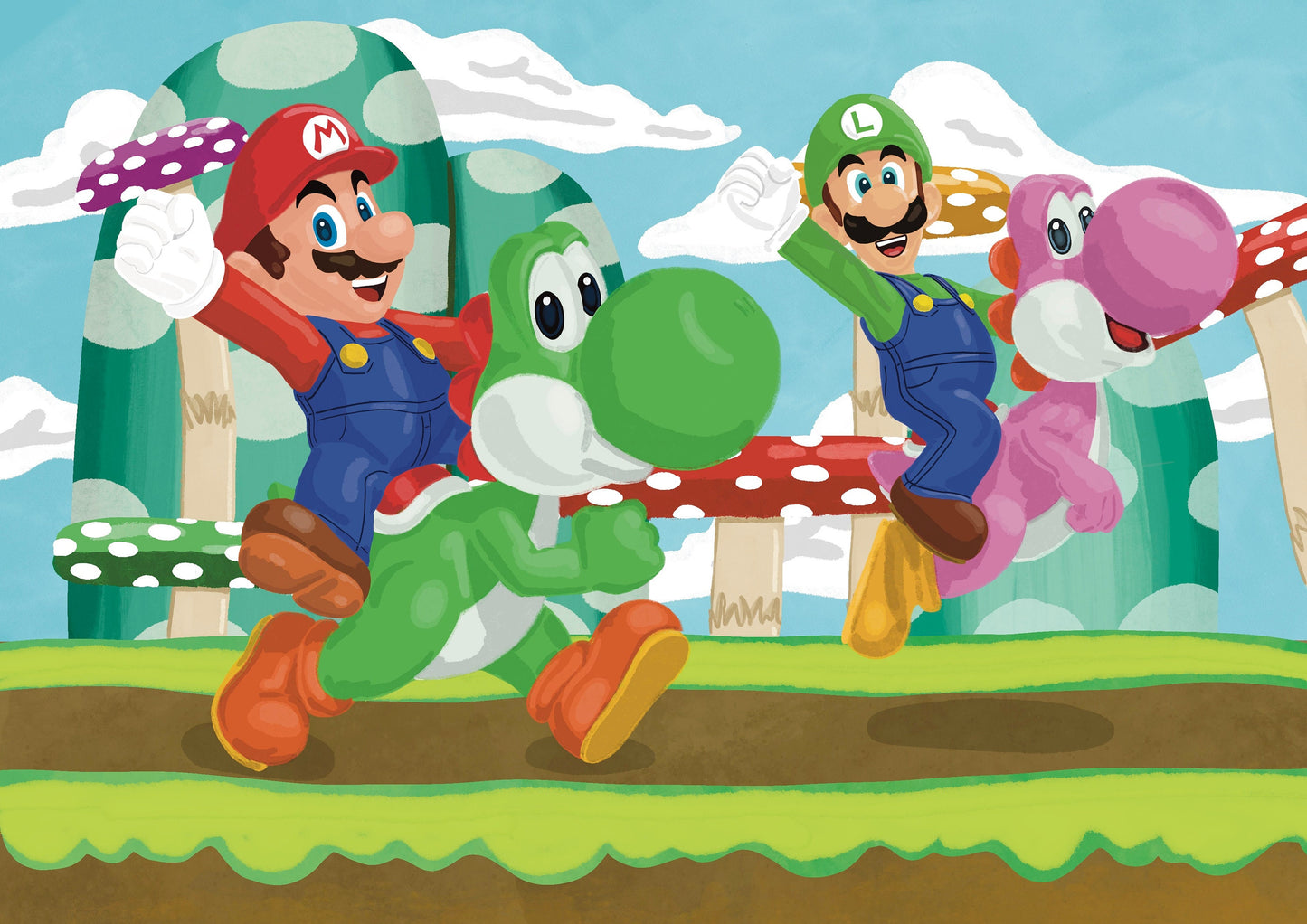 Wall Art | Mario and Luigi | Yoshi | Nintendo | Super Mario | Illustration Print