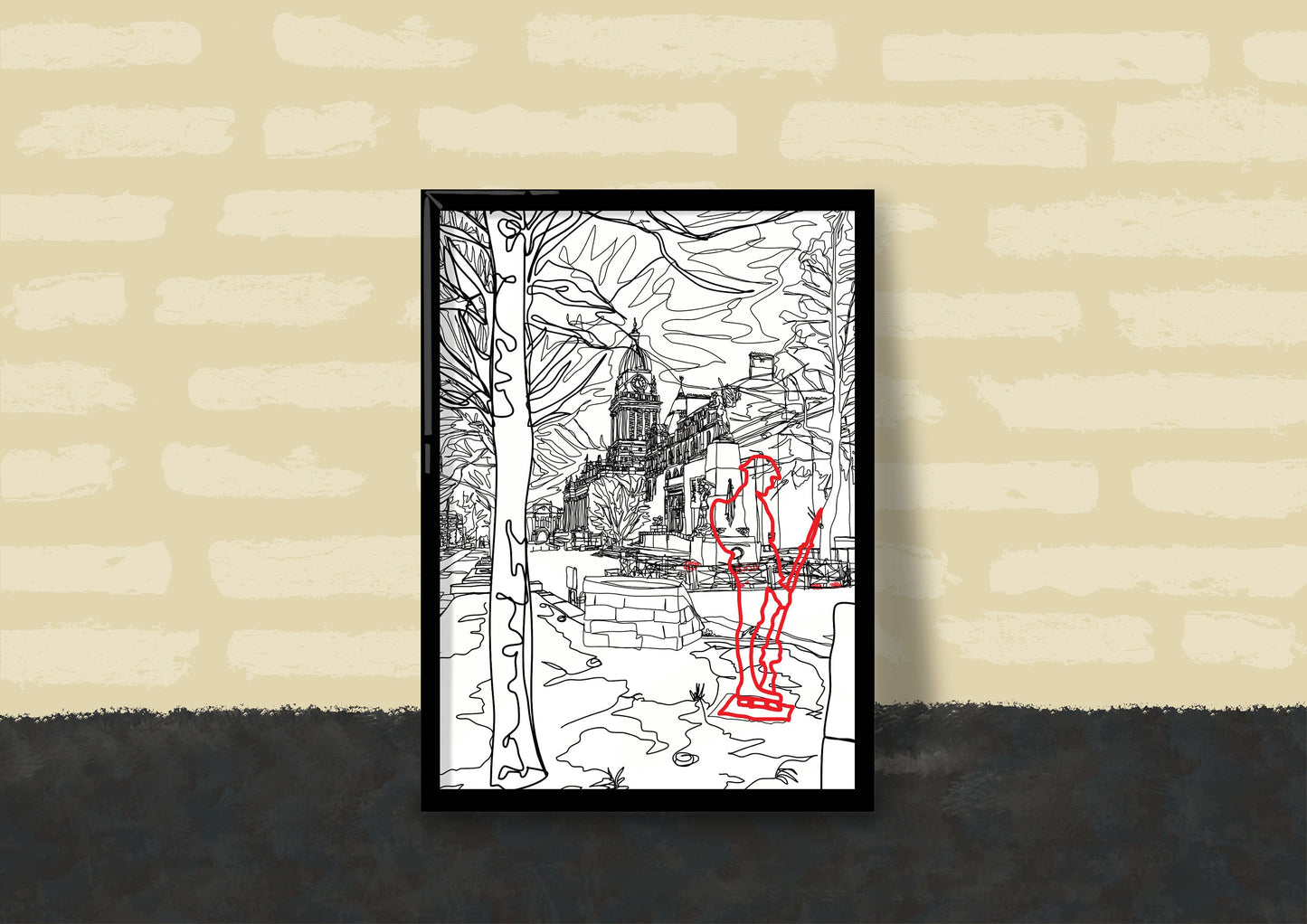 Line Art | Leeds Soldier Memorial and Town Hall | Landmark | Illustration Print