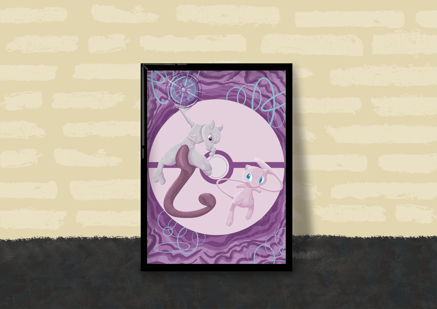 Wall Art | Mew and Mewtwo | Anime | Pokémon | Illustration Print