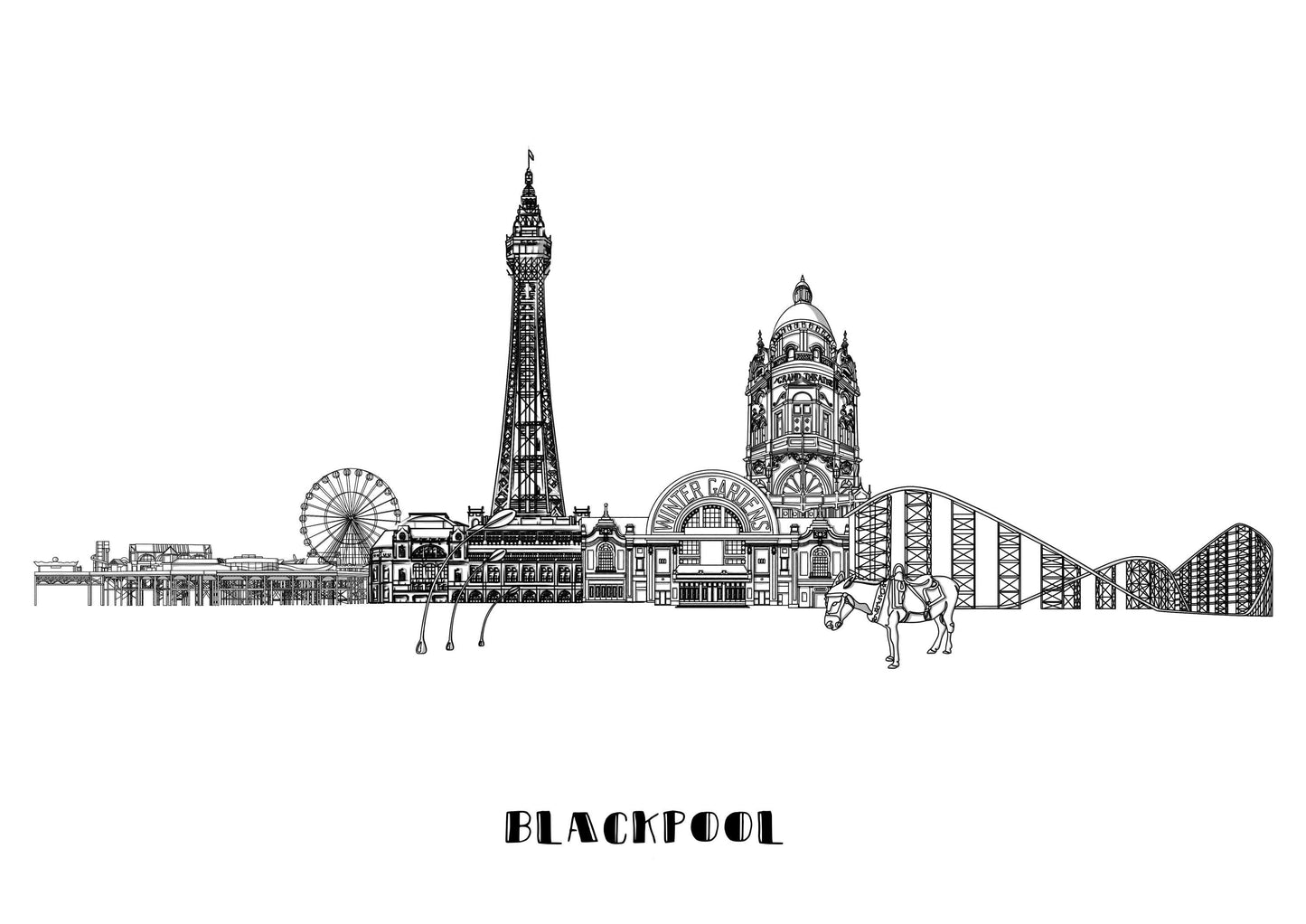 Line Art | Blackpool Landmark Skyline | Illustration Print