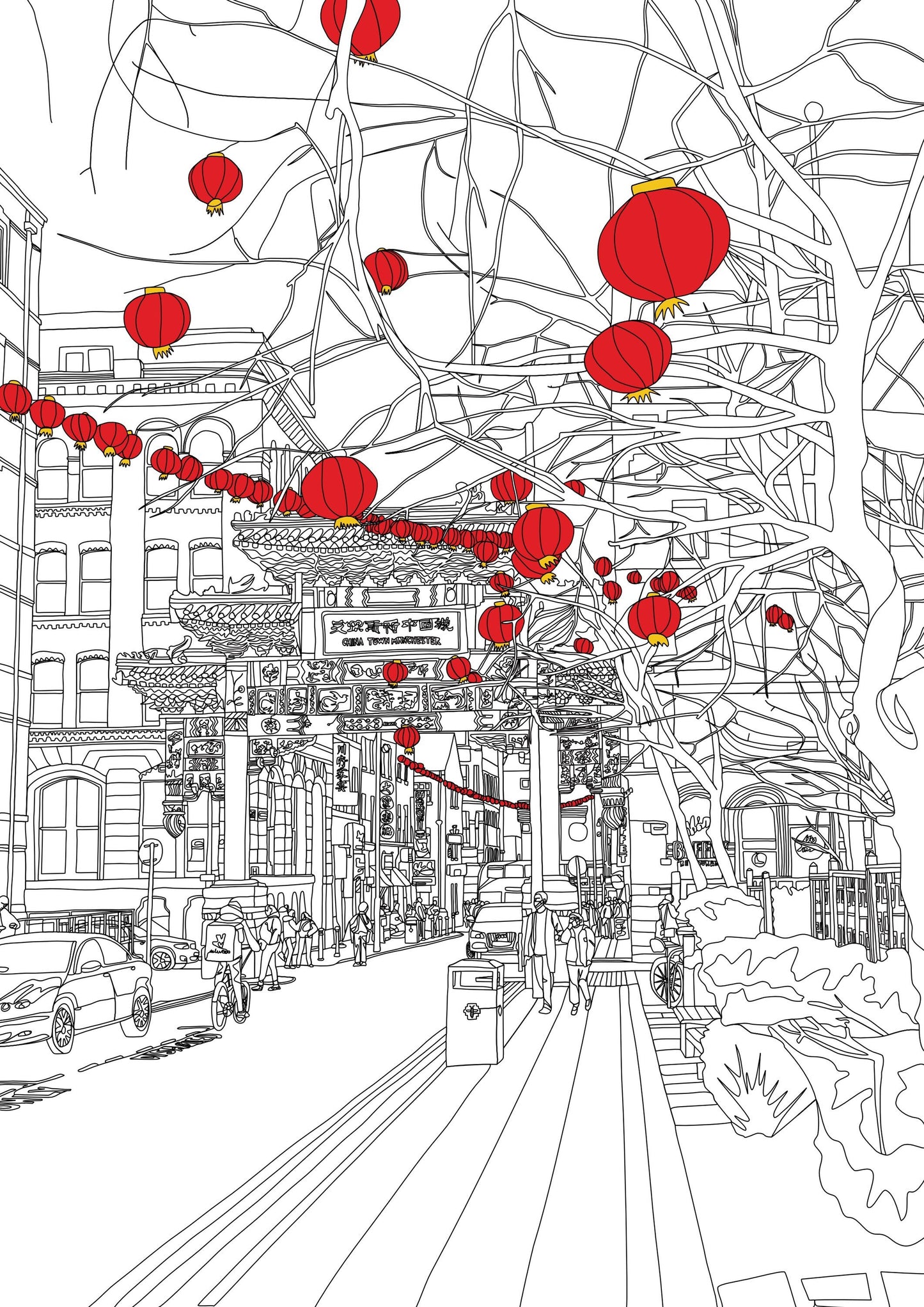 Line Art | Manchester China Town | Landmark | Illustration Print