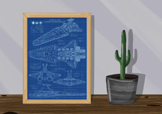 Wall Art | Venator Class Republic Attack Cruiser Blue Print | Star Wars | Illustration Print