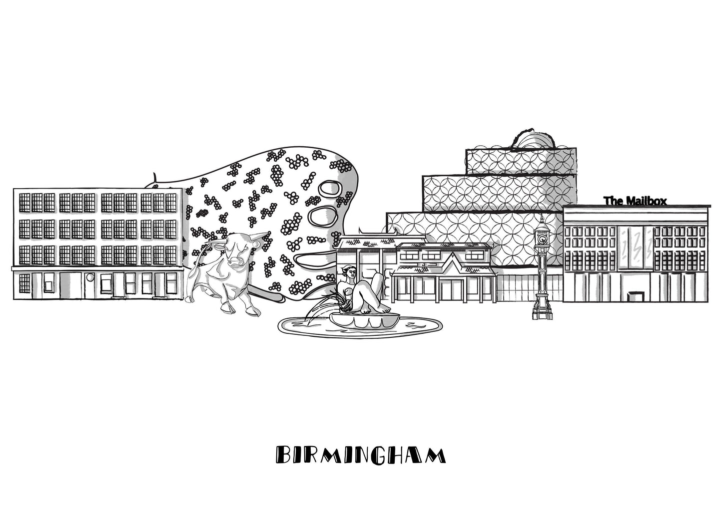 Line Art | Birmingham Landmark Skyline | Illustration Print