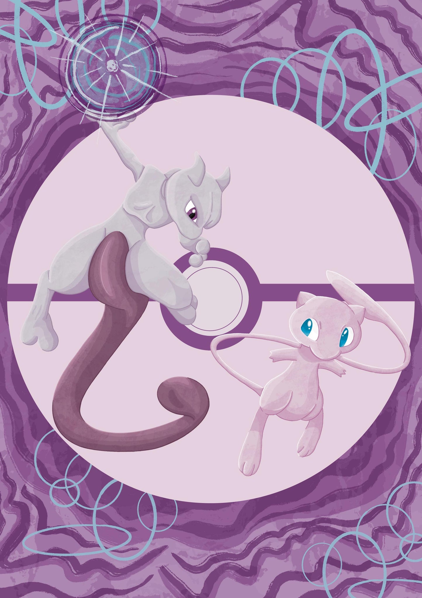 Wall Art | Mew and Mewtwo | Anime | Pokémon | Illustration Print