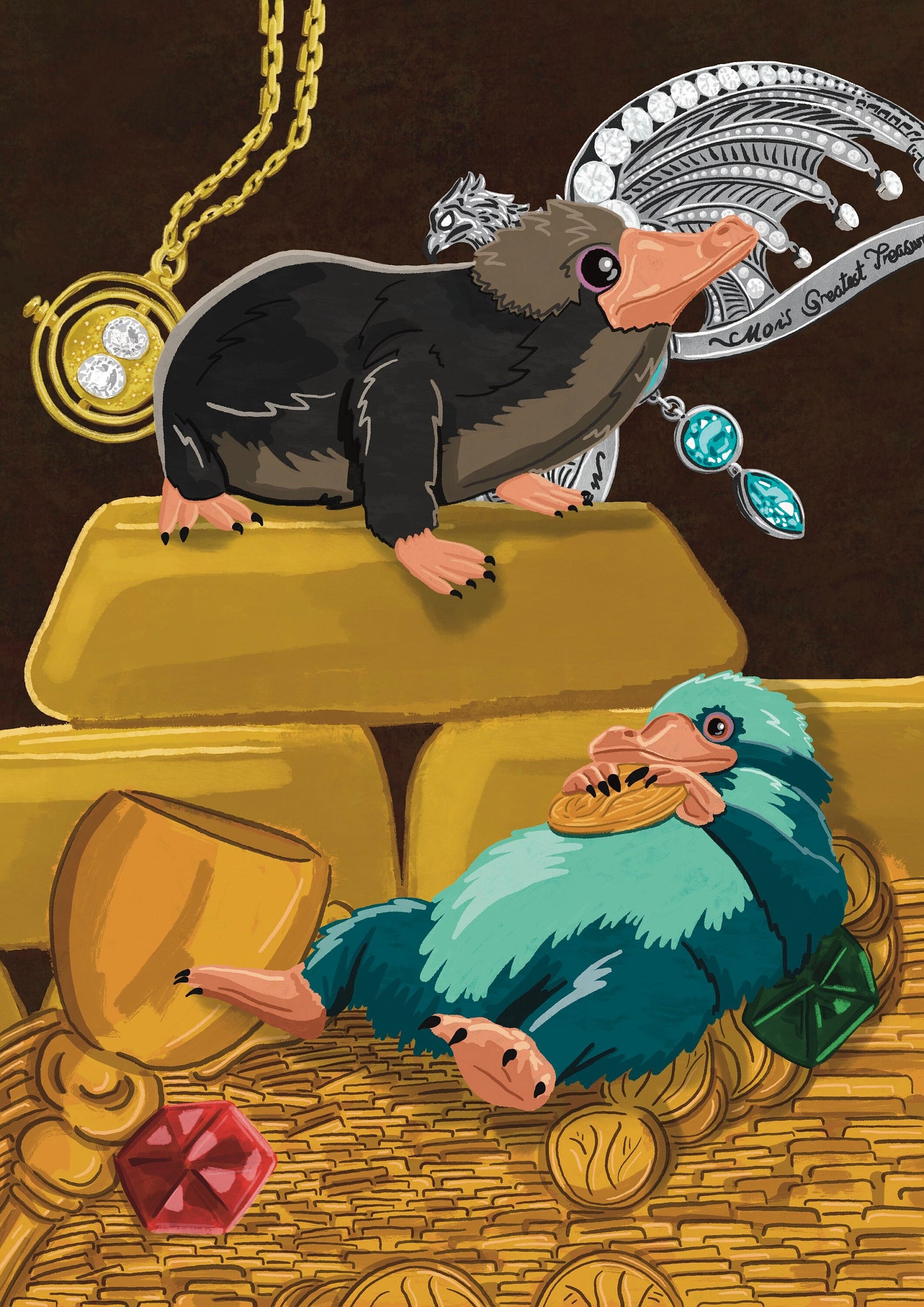 Wall Art | Nifflers | Mythical creature | Hogwarts | Wizarding World | Illustration Print