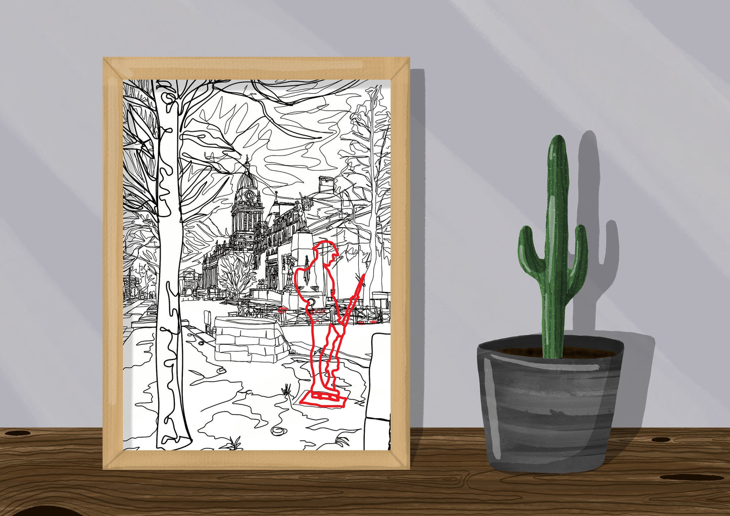 Line Art | Leeds Soldier Memorial and Town Hall | Landmark | Illustration Print