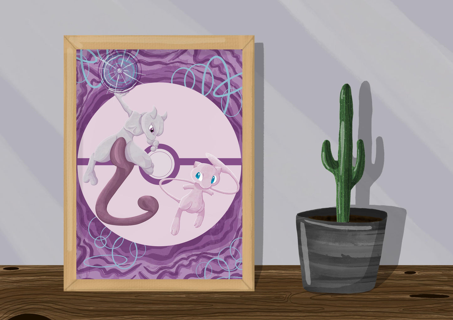 Wall Art | Mew and Mewtwo | Anime | Pokémon | Illustration Print