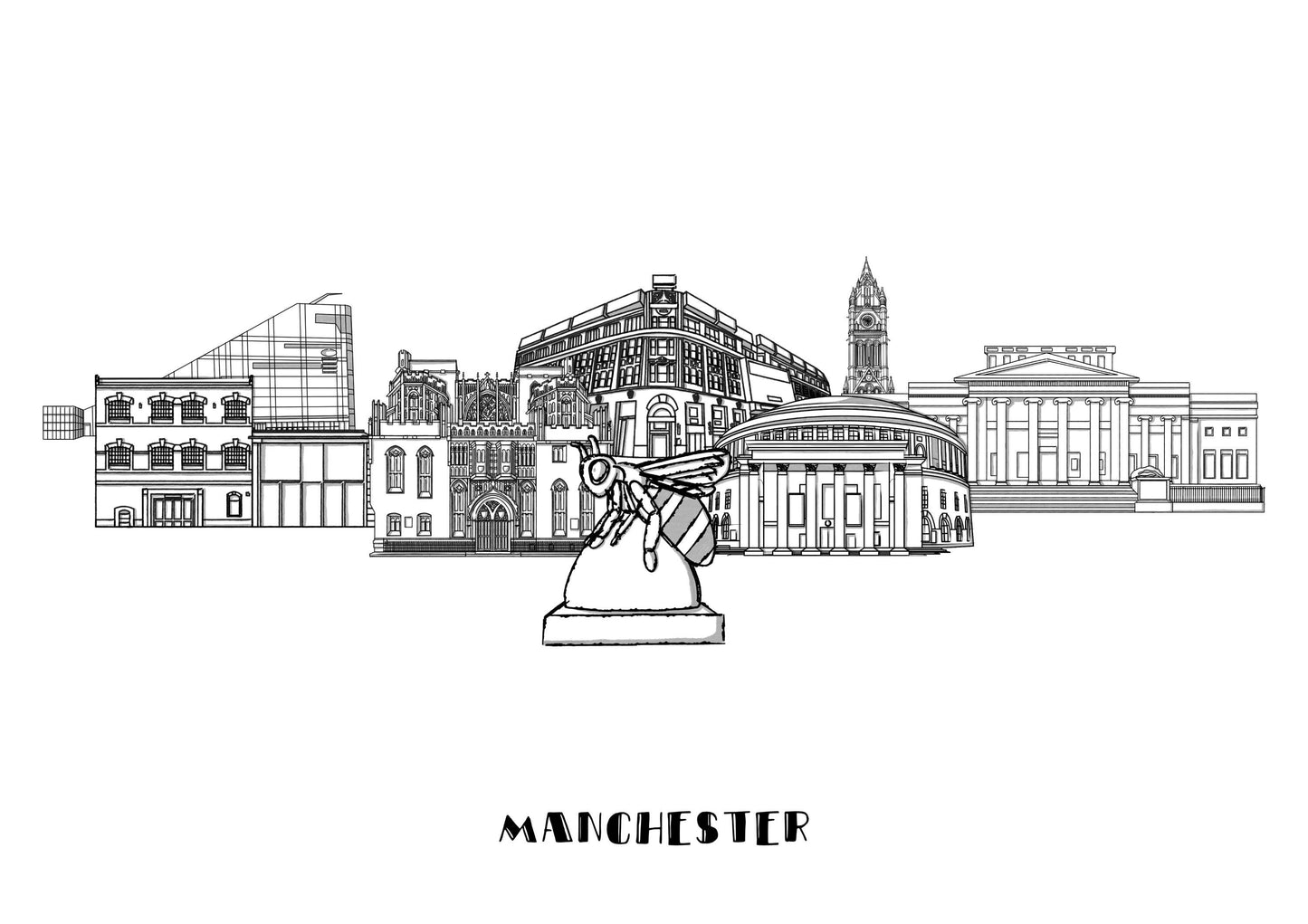 Line Art | Manchester Landmark Skyline | Illustration Print