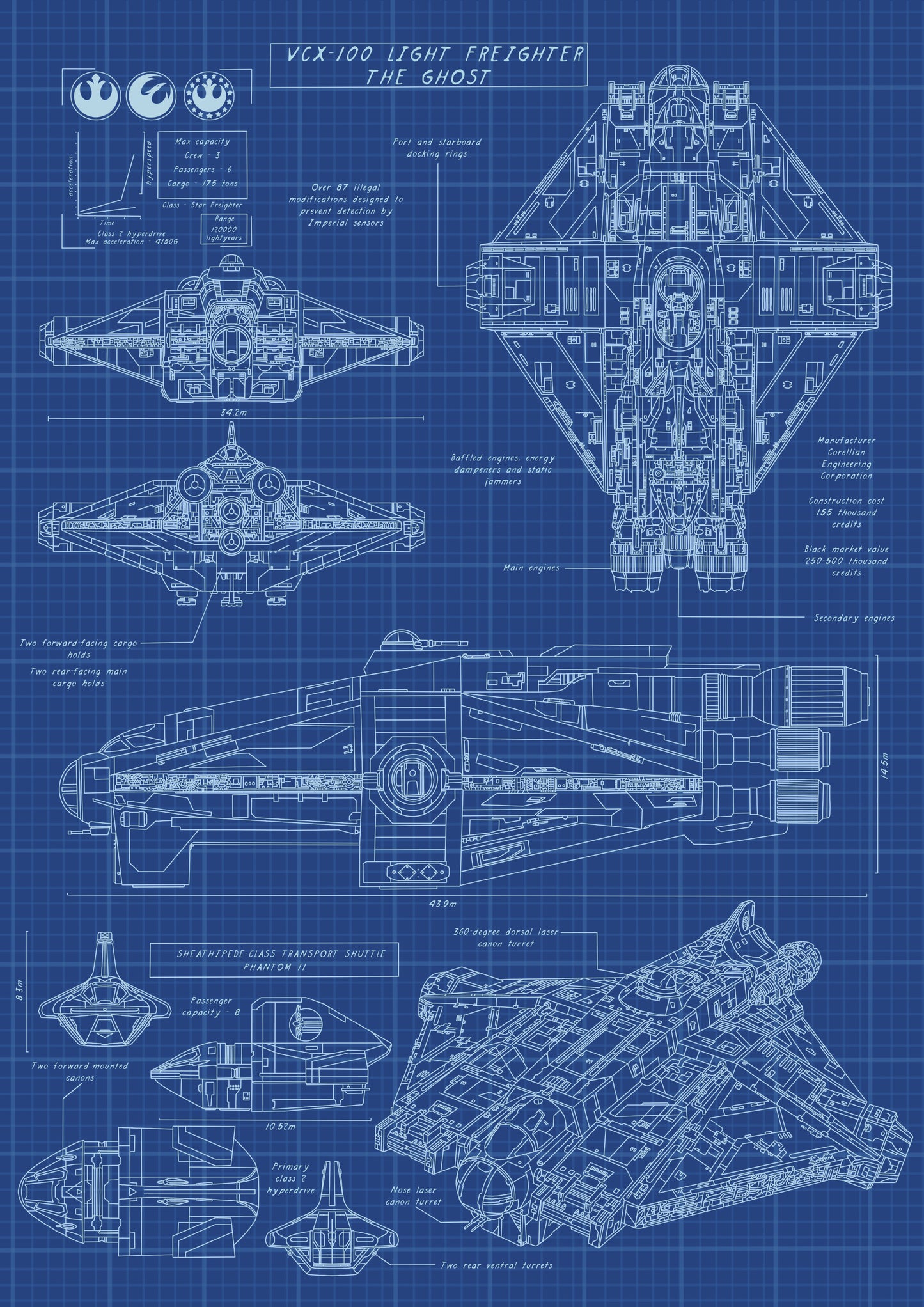 Wall Art | The Ghost Blue Print | Star Wars | Illustration Print