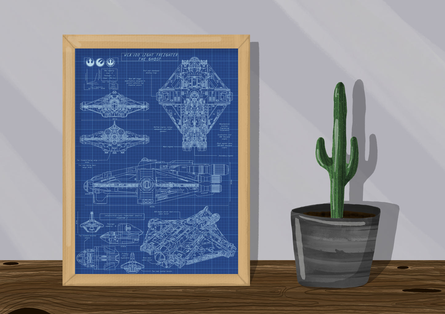 Wall Art | The Ghost Blue Print | Star Wars | Illustration Print