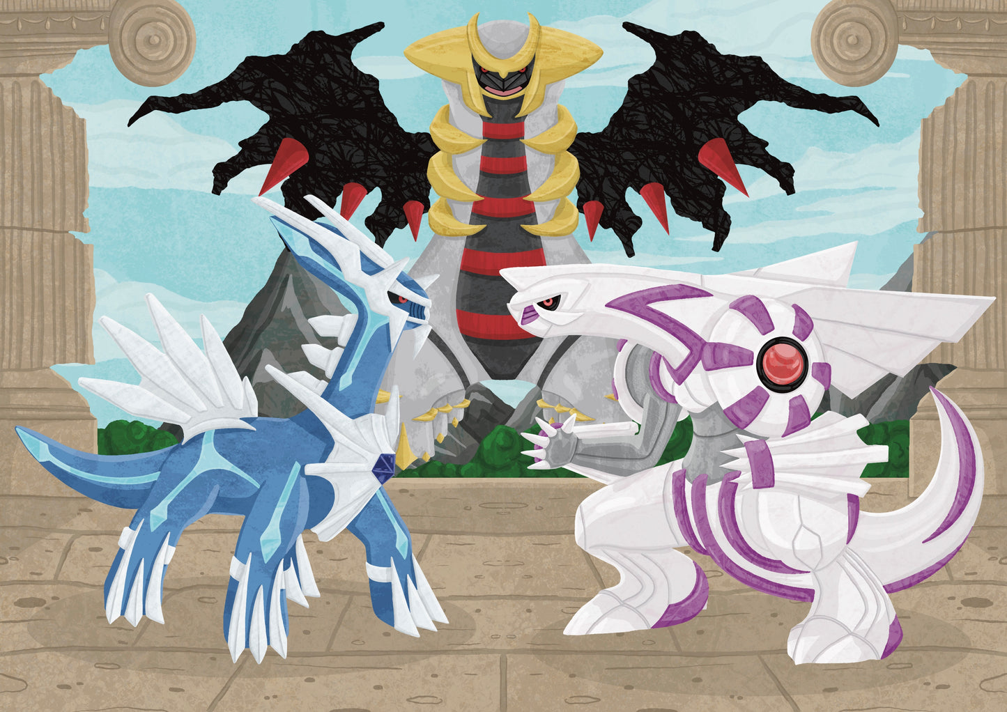 Wall Art | Giratina, Dialga and Palkia| Anime | Pokémon | Illustration Print