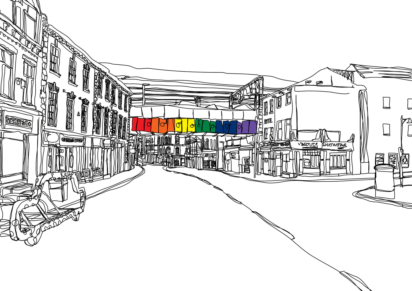 Line Art | Leeds Lower Briggate | Landmark | Pride | Illustration Print
