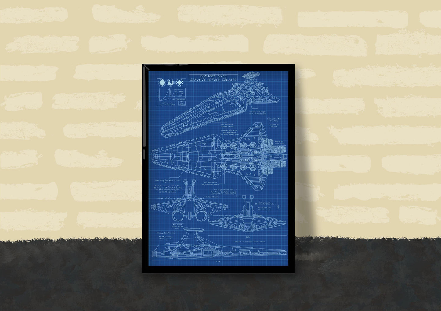 Wall Art | Venator Class Republic Attack Cruiser Blue Print | Star Wars | Illustration Print