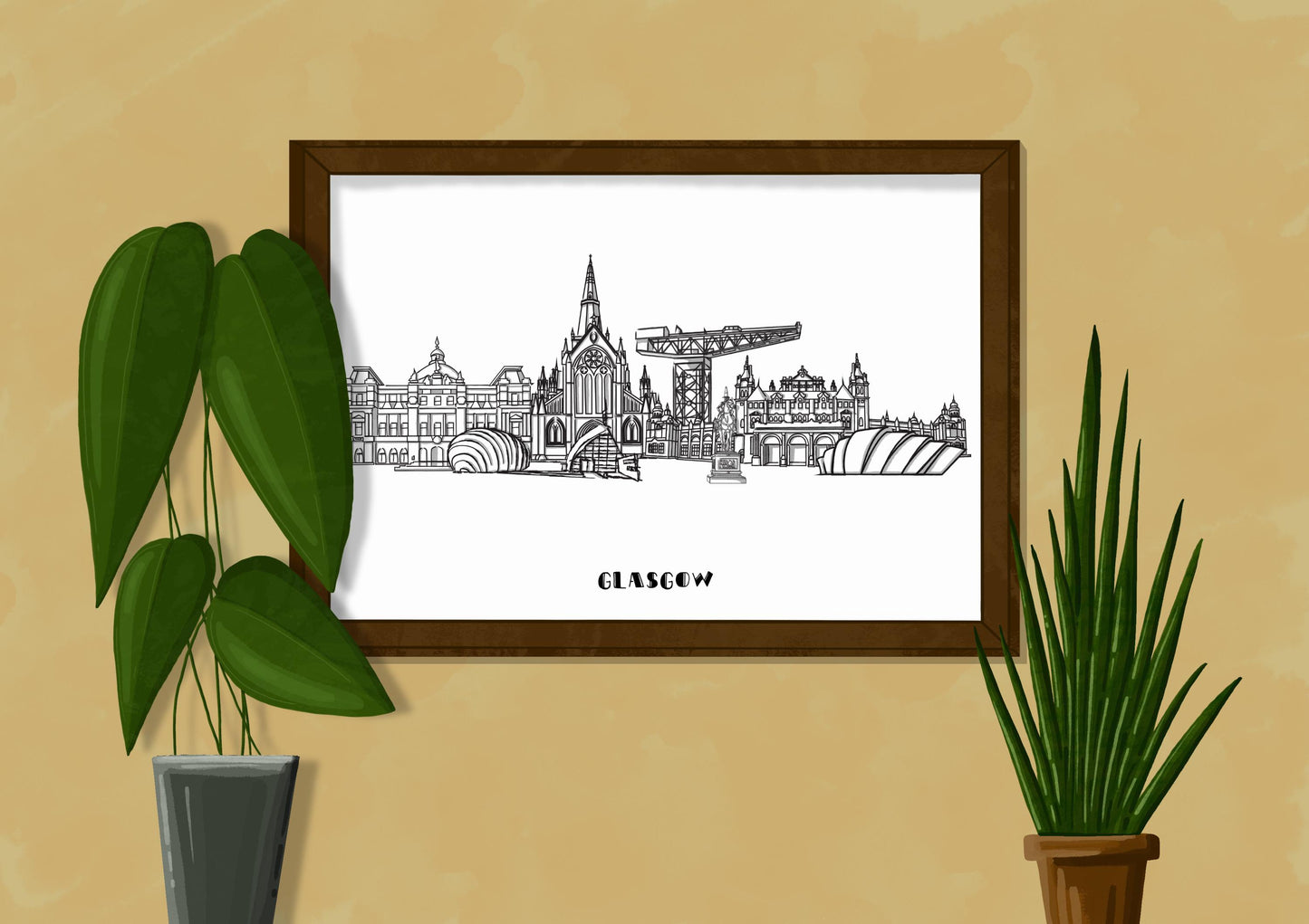 Line Art | Glasgow Landmark Skyline | Illustration Print